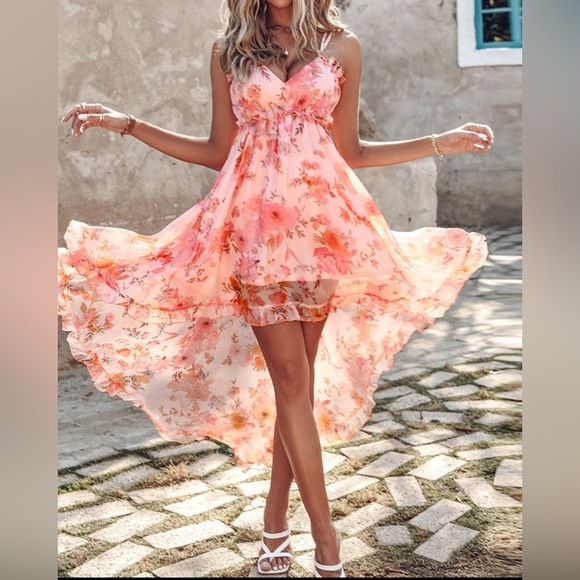 Women’s ChicMe ruffled hem floral print asymmetrical d dress - size large - Picture 9 of 11